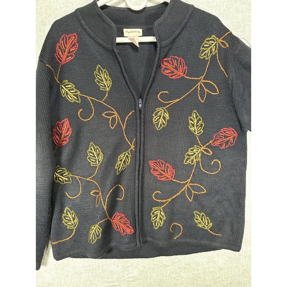 Crystal Kobe Vintage Cottagecore Embroidered Full Zip Cardigan Navy Granny  Sz L - Picture 6 of 6